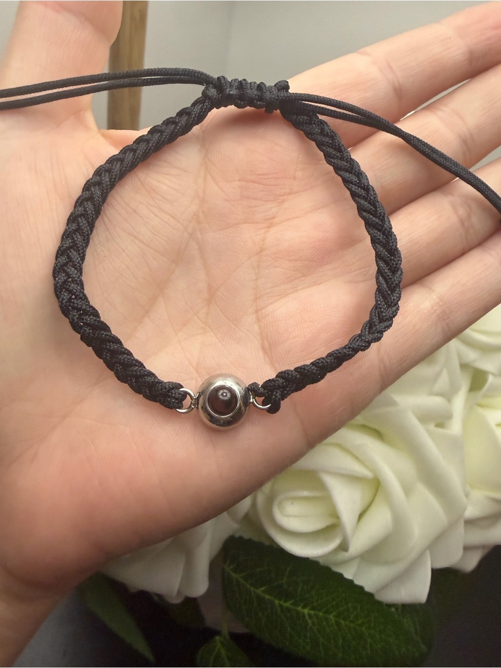 Black Braided Cord Bracelet with Silver Accent